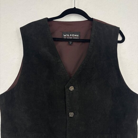 Wilsons Leather Vest Mens XL Black Suede Button Up Adjustable Back Strap Western - Picture 2 of 12